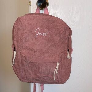 Pink Corduroy Backpack 

Personalized with name Jess